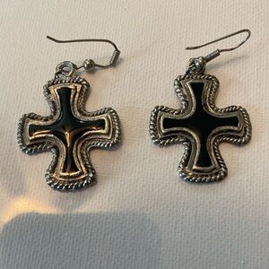 VTG Silver and Black Cross Earrings